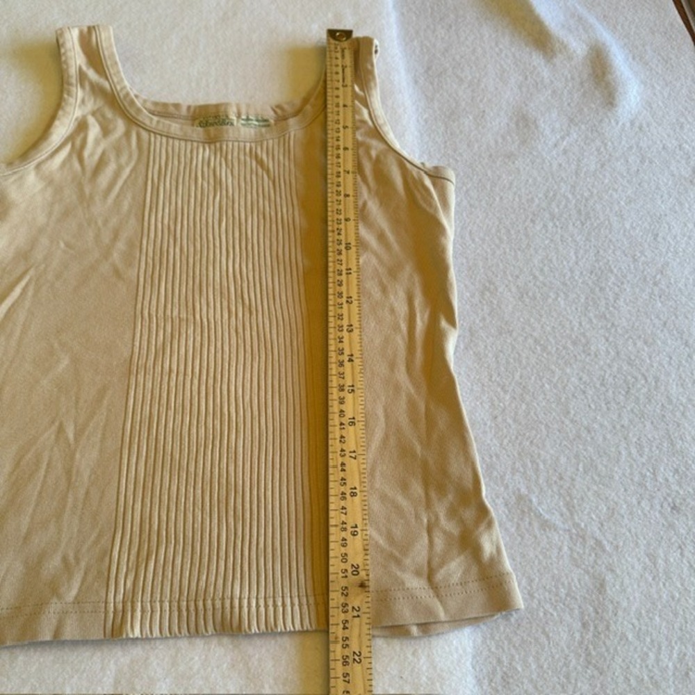 St Johns Bay Pintuck Tank Top Womens Beige M Cotton Ribbed Scoop Neck Sleeveless - Picture 5 of 6
